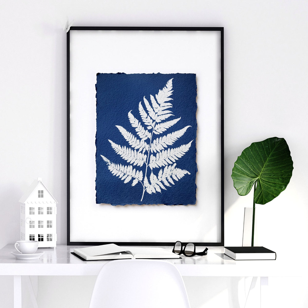 Hallway Wall Art Indigo Cyanotype Botanical Prints | Set of 3