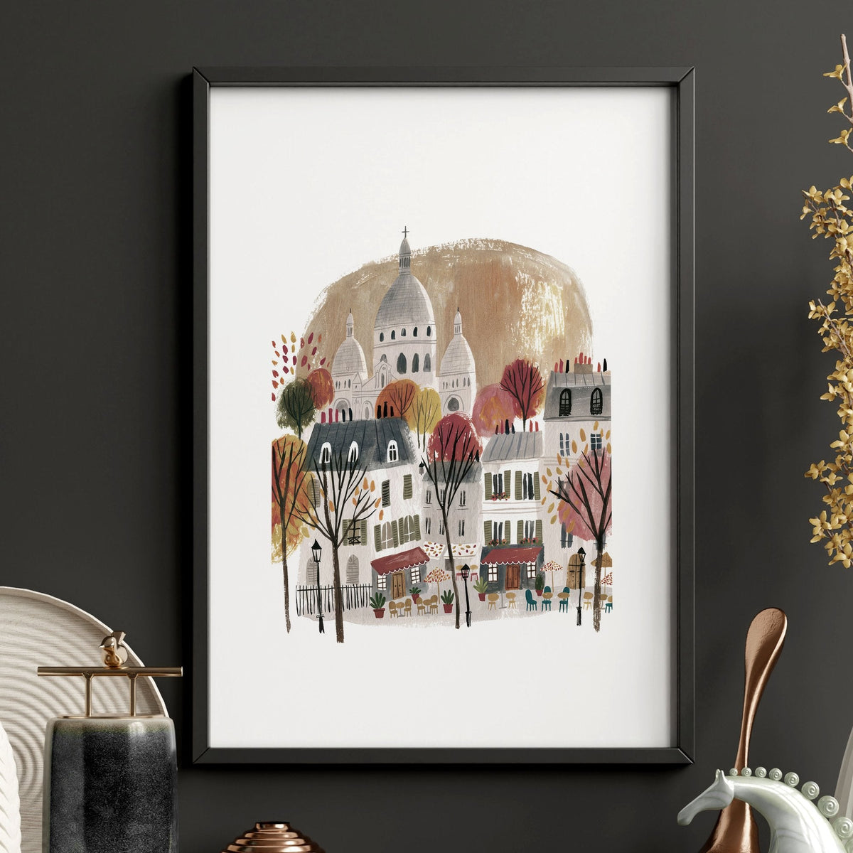 Paris Travel Wall Art Pieces | "Paris sous un ciel d'hiver" Illustrated Street Scenes | Set of 3