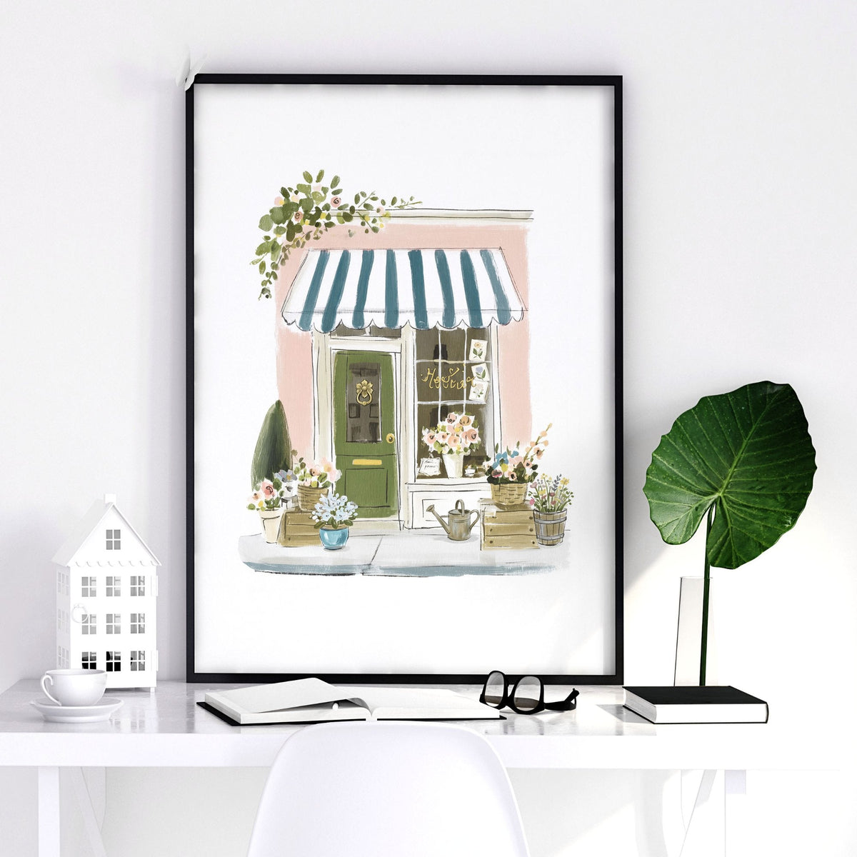 Blue Wall Art Canvas | Botanical Flower Shop & Market Cart Prints | Set of 3