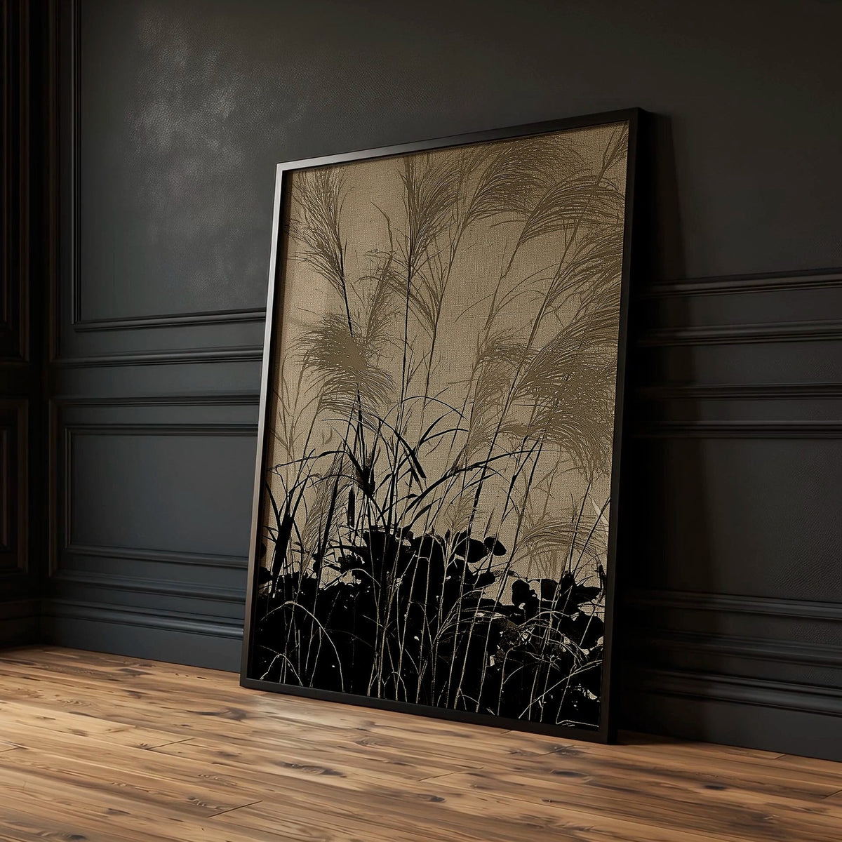 Japan Paintings Crescent Moon & Pampas Grass Japandi Wall Art Prints | Set of 3