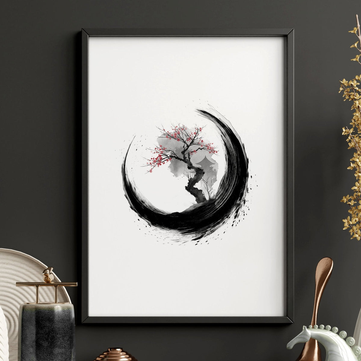 Vintage Japanese Wall Art Enso Circle Ink Brush Zen Prints | Set of 3