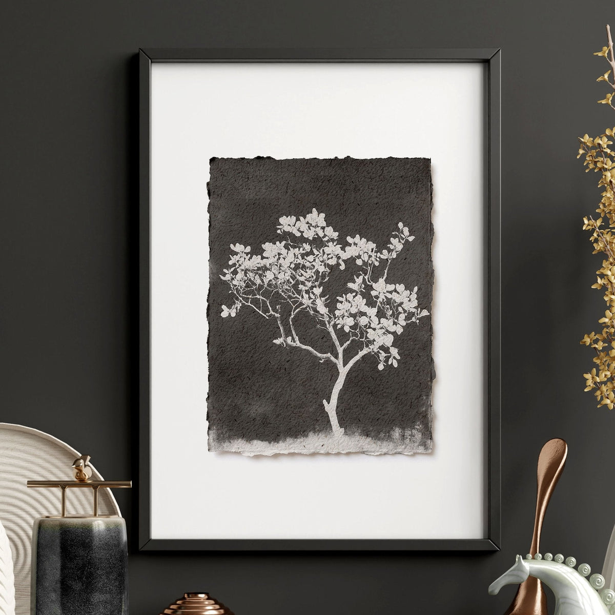 Brown Wall Art Rustic Botanical Wildflowers & Blossom Tree Prints | Set of 3