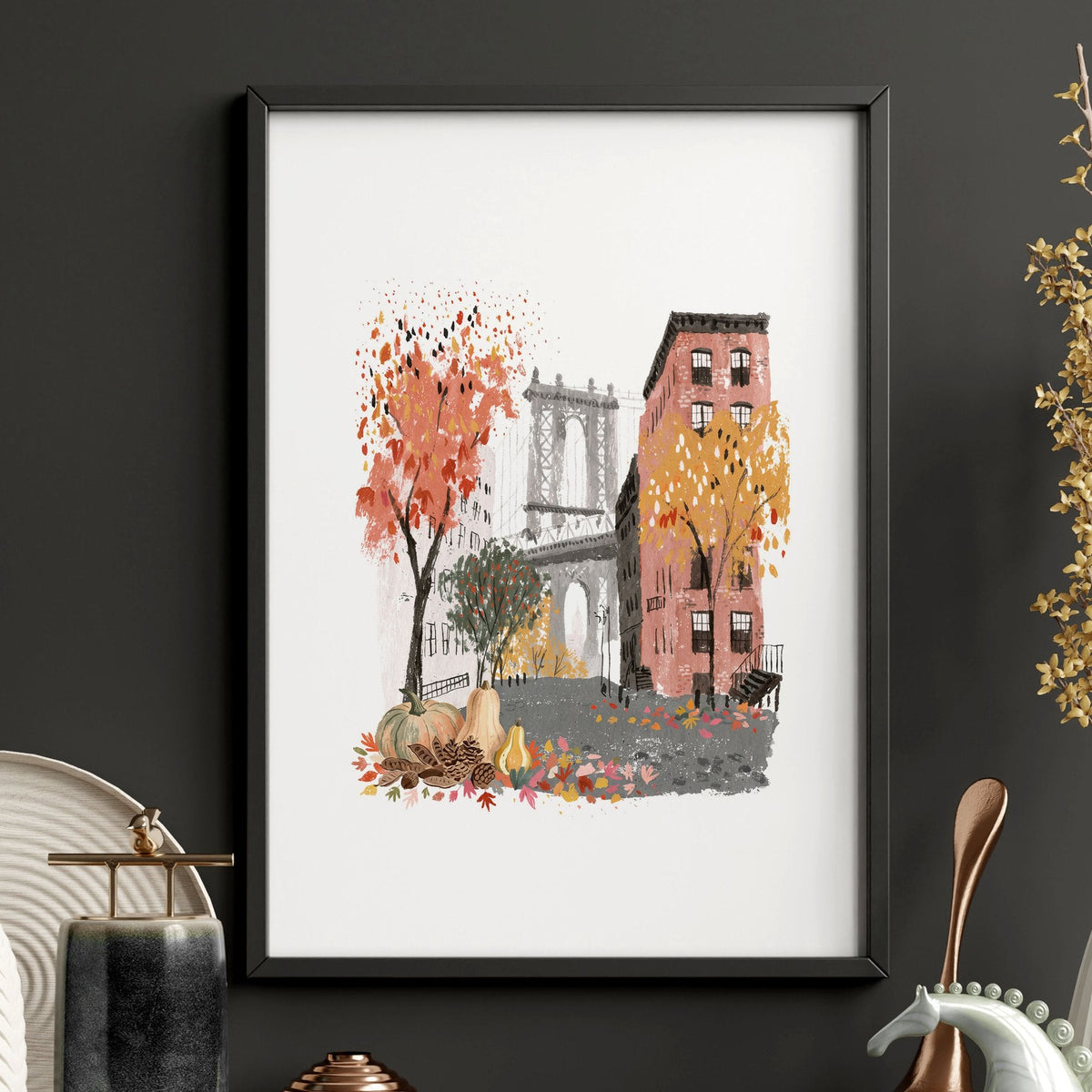 Hallway Wall Art Ideas New York Autumn Watercolour Travel Prints | "Autumn in New York" | Set of 3
