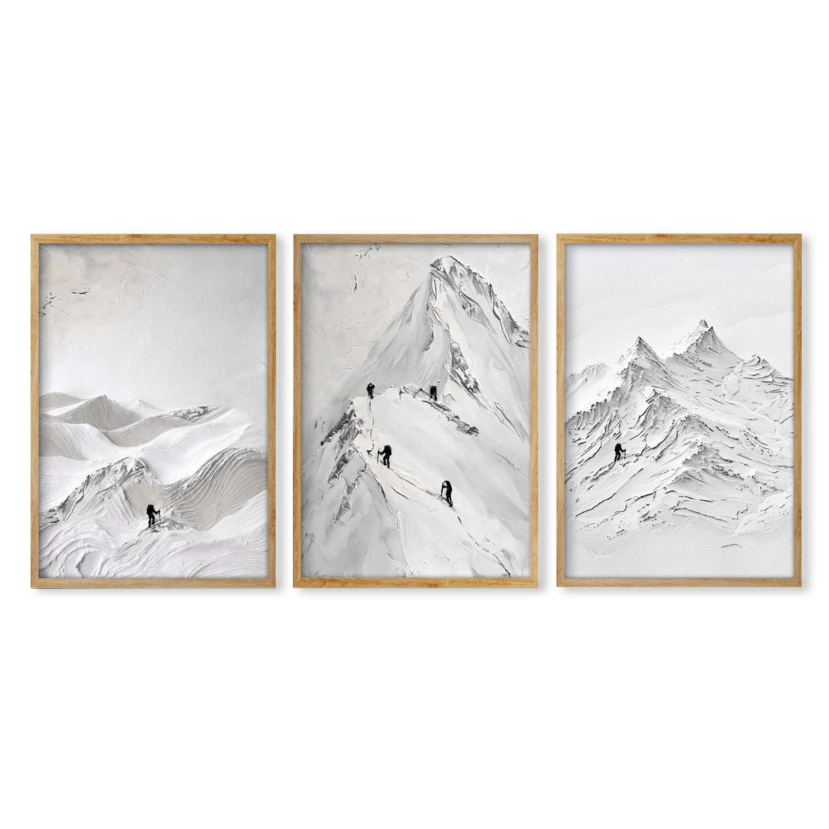 White Wall Art Scandi Mountain Climbers Landscape Art Prints | Set of 3