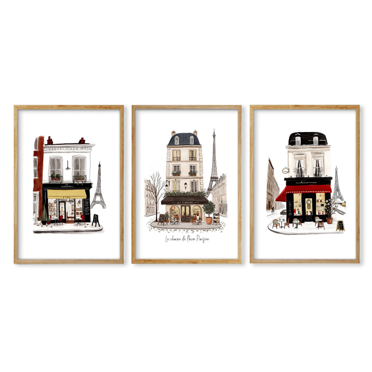 Wall Art Unique Paris Street Scene Prints | "Le Charme de l'Hiver Parisien" | Set of 3