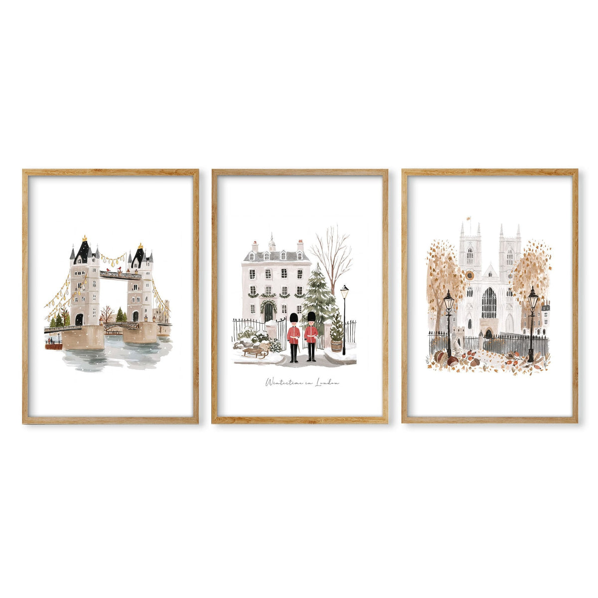 Picture for a Kitchen London Bridge Travel Wall Art Prints | "Wintertime in London" | Set of 3
