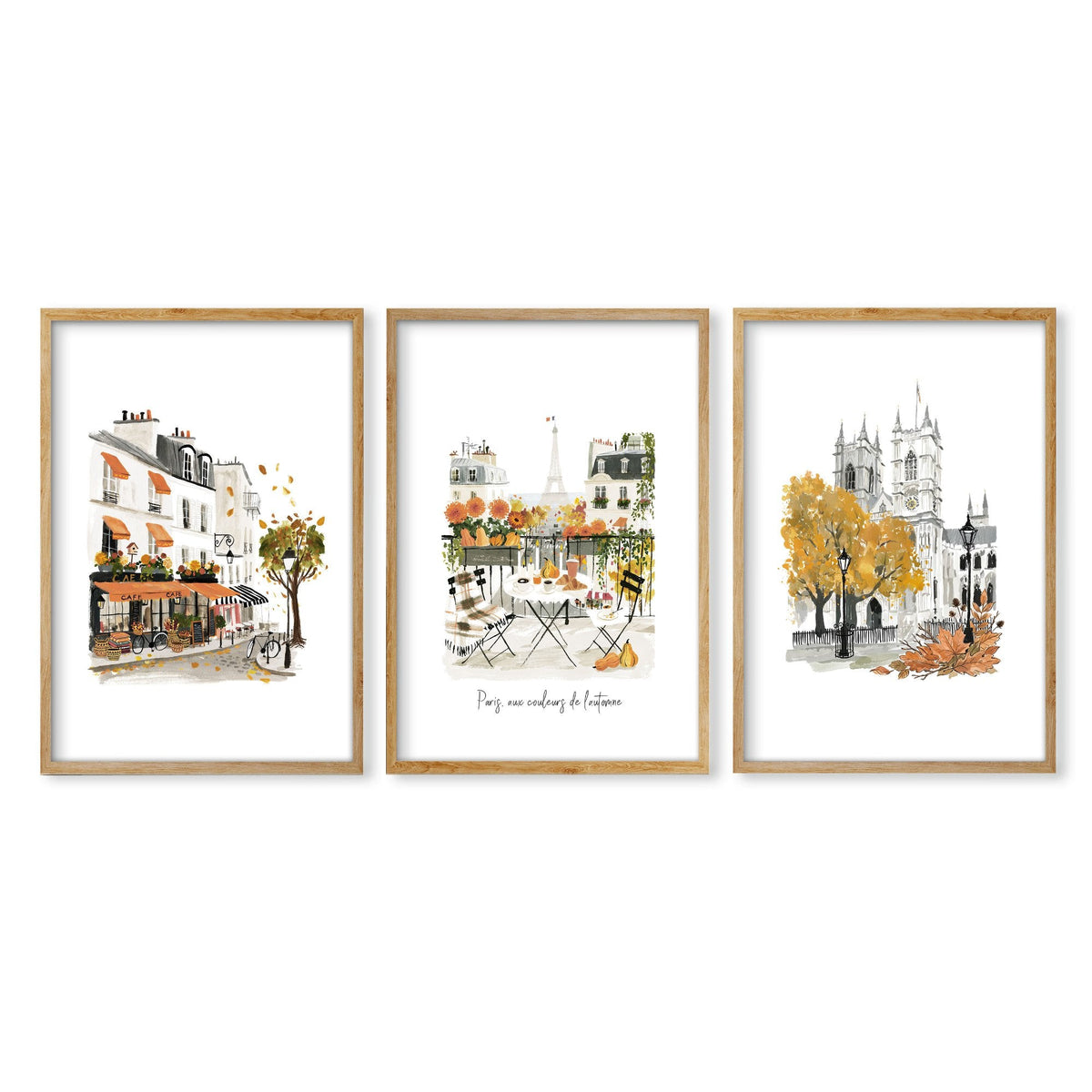 Kitchen Prints for Wall Autumn Paris Watercolour "Paris aux couleurs de l'automne" | Set of 3