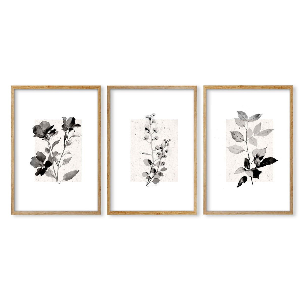 Kitchen Art Wall Decor French Country Botanical Ivory Grey Floral Prints | Set of 3