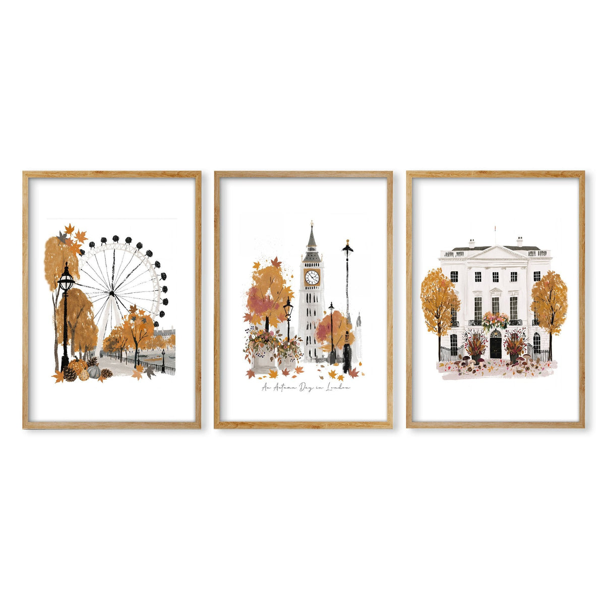 Work Office Wall Decor "An Autumn Day in London" Travel Art Prints | Set of 3
