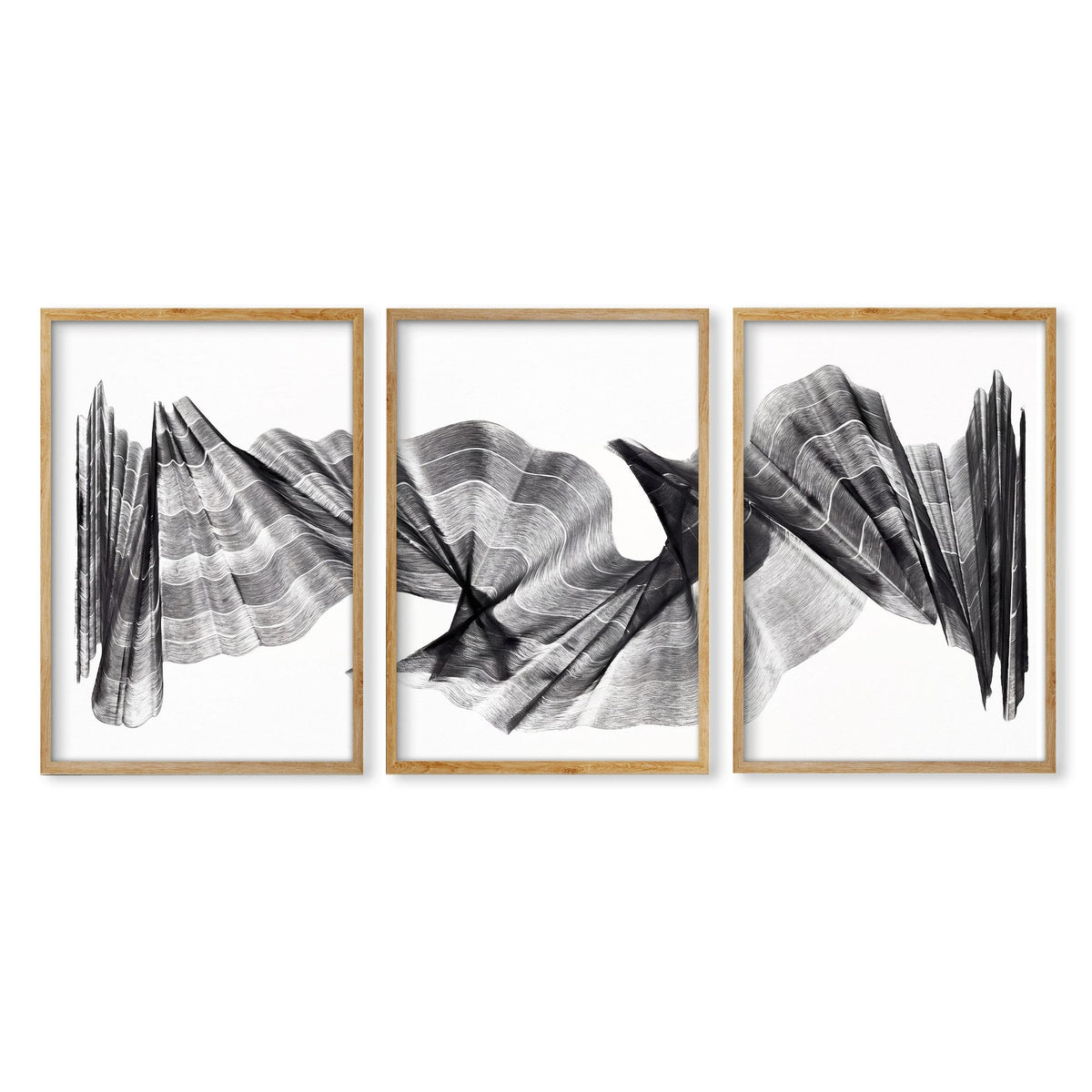 Abstract Art Painting Charcoal Flowing Forms Wall Art Prints | Set of 3