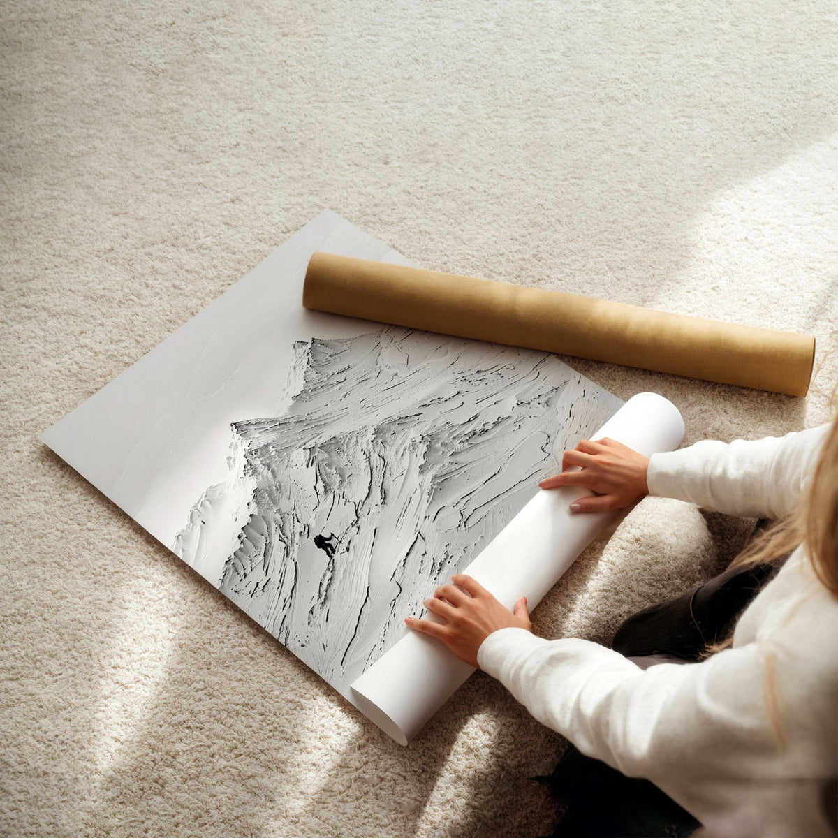 Abstract Mountain Art White Snow Climbers Scandinavian Landscape Wall Art Prints | Set of 3
