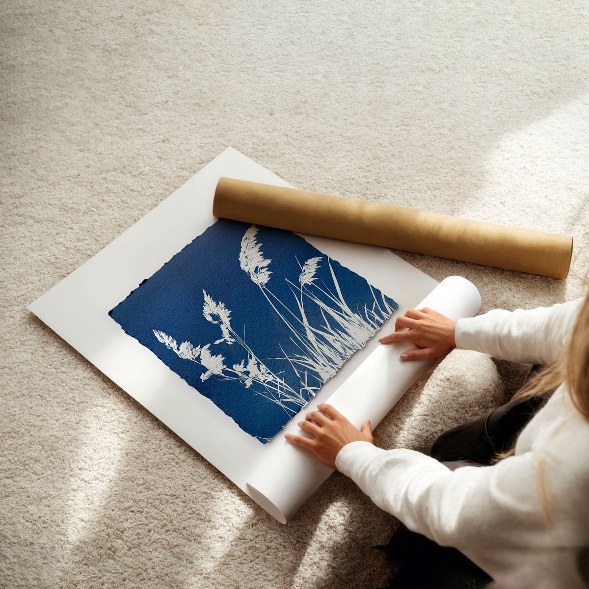 Wall Paintings for Kitchen Indigo Cyanotype Botanical Nature Prints | Set of 3