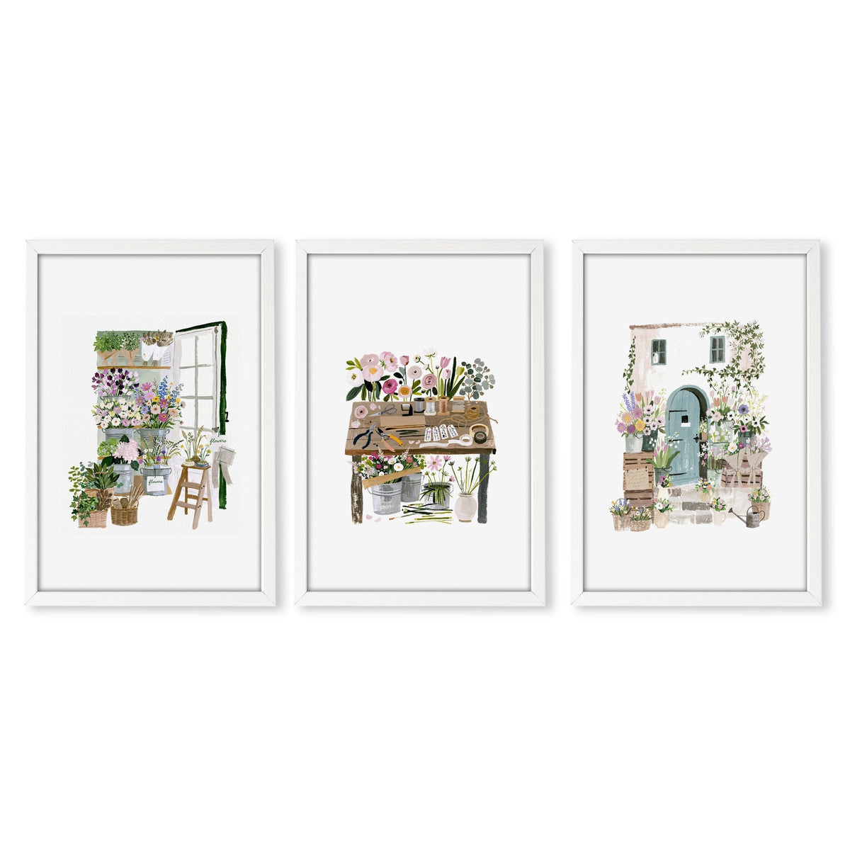 Pictures Flowers Cottage Flower Shop Wall Art Prints | Set of 3