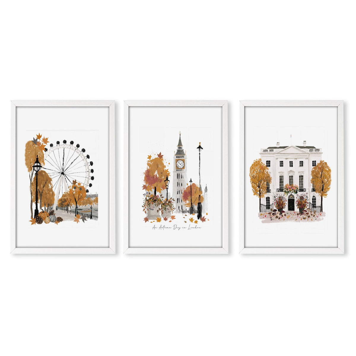 Work Office Wall Decor "An Autumn Day in London" Travel Art Prints | Set of 3