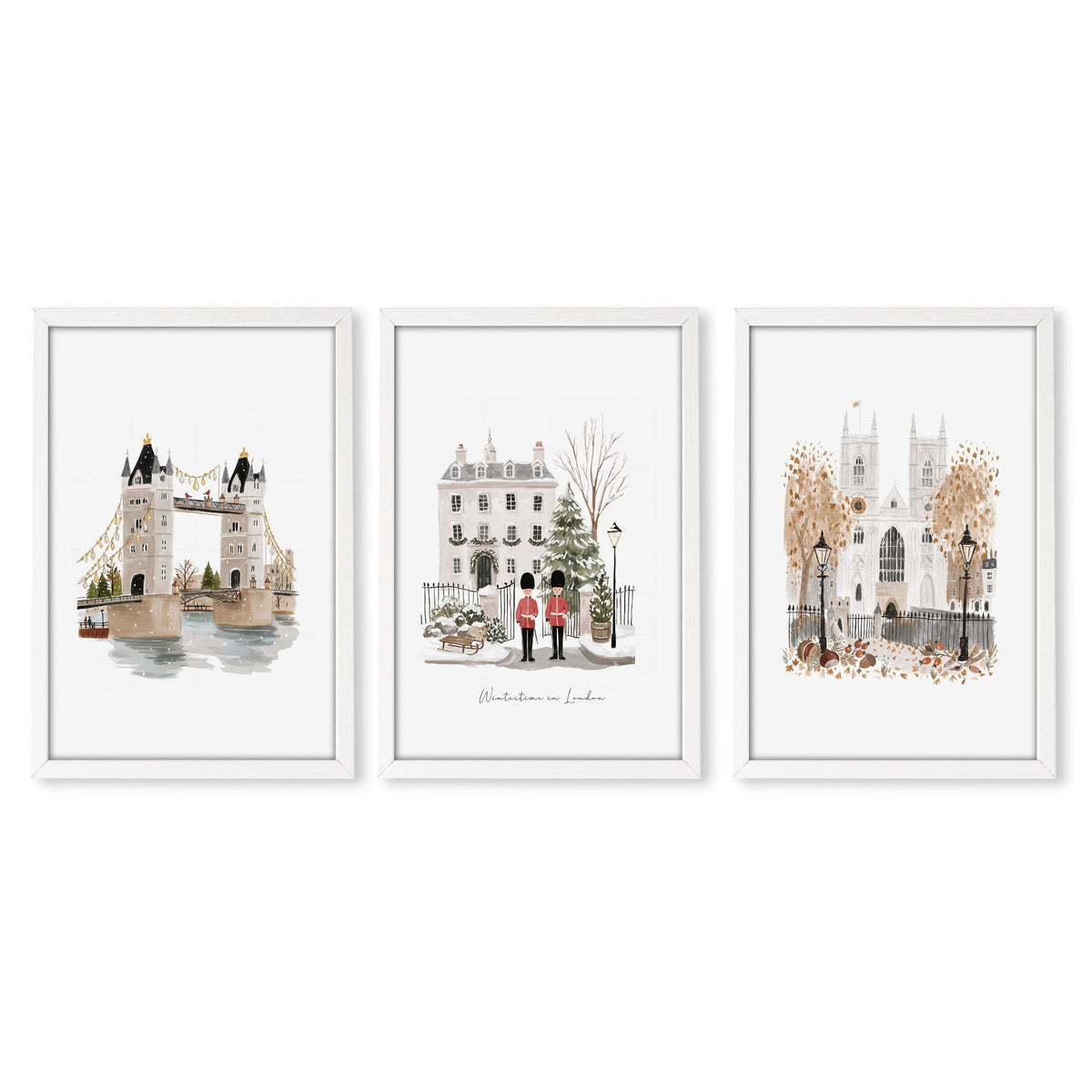 Picture for a Kitchen London Bridge Travel Wall Art Prints | "Wintertime in London" | Set of 3