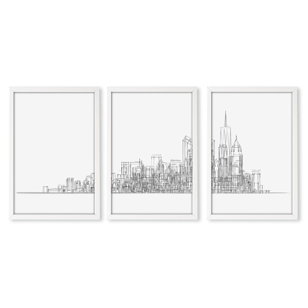 New York Posters Minimalist Skyline Line Drawing Wall Art Prints | Set of 3