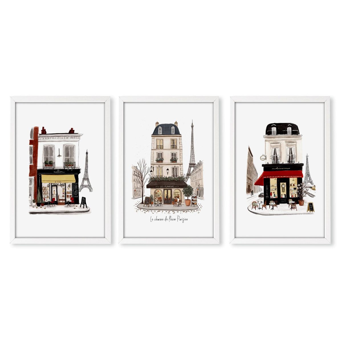 Paris Street Scene wallart | "Le charme de l'hiver Parisien" Travel Wall Art Prints | Set of 3
