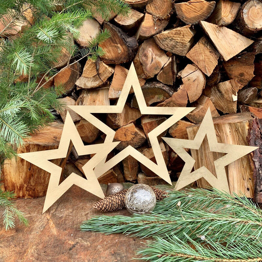 3 X Rustic Gold Stars Christmas Decorations