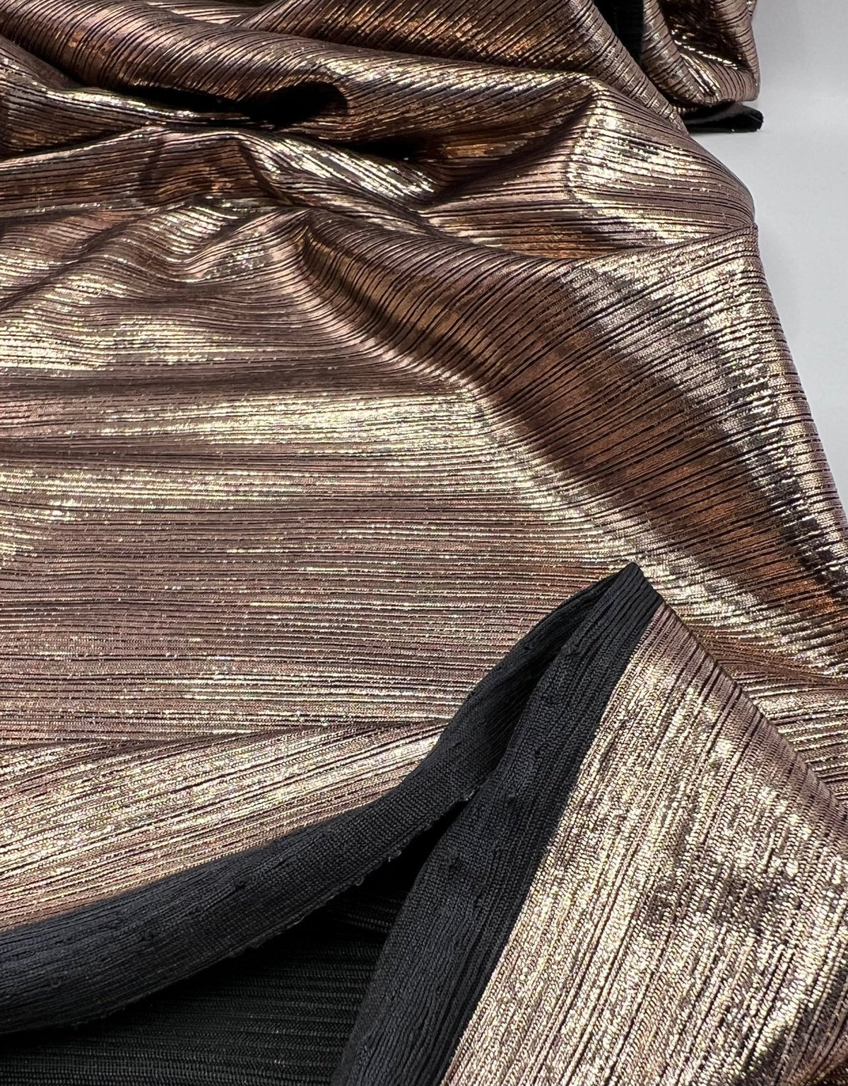 Shiny Bronze Metallic Foil Rib Fabric