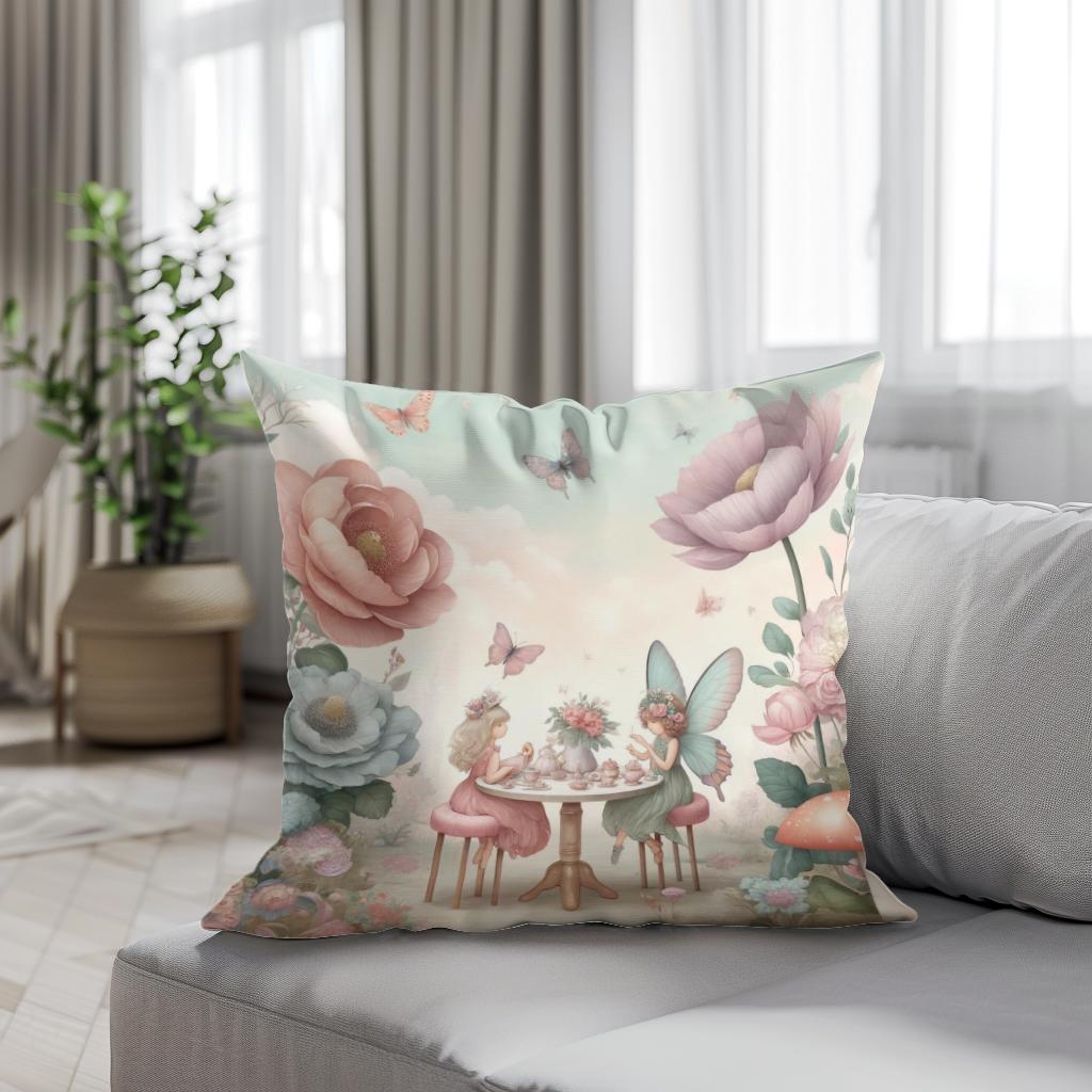 Fairy Garden Tea Party Cotton Cushion