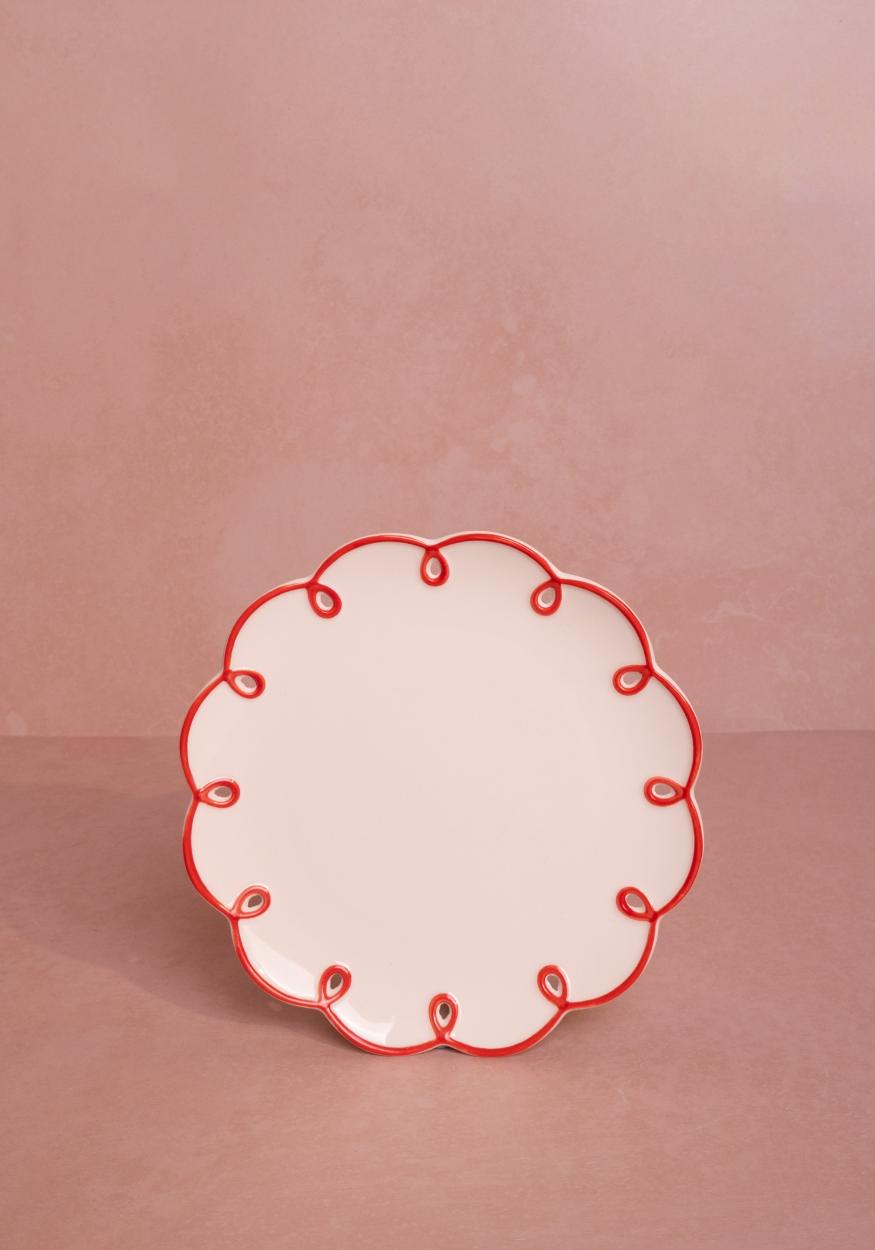 Rosy Red Scalloped Side Plates - Set of 4