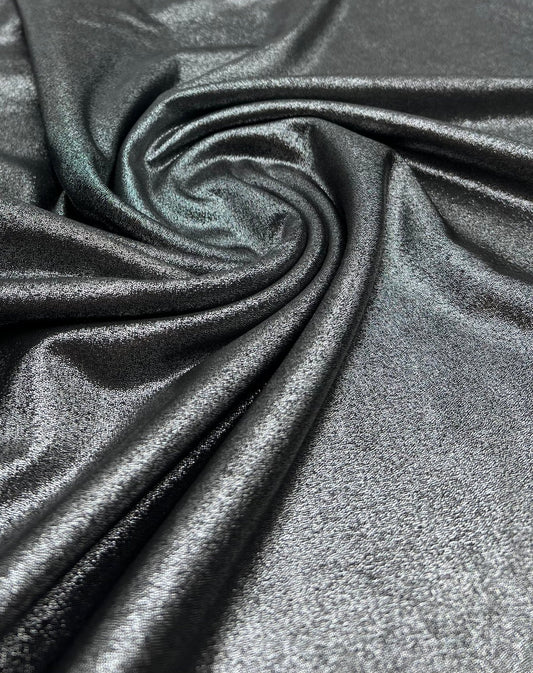 Silver Dark Grey Shiny Foil Swimwear / Sportswear 4 Way Stretch Fabric