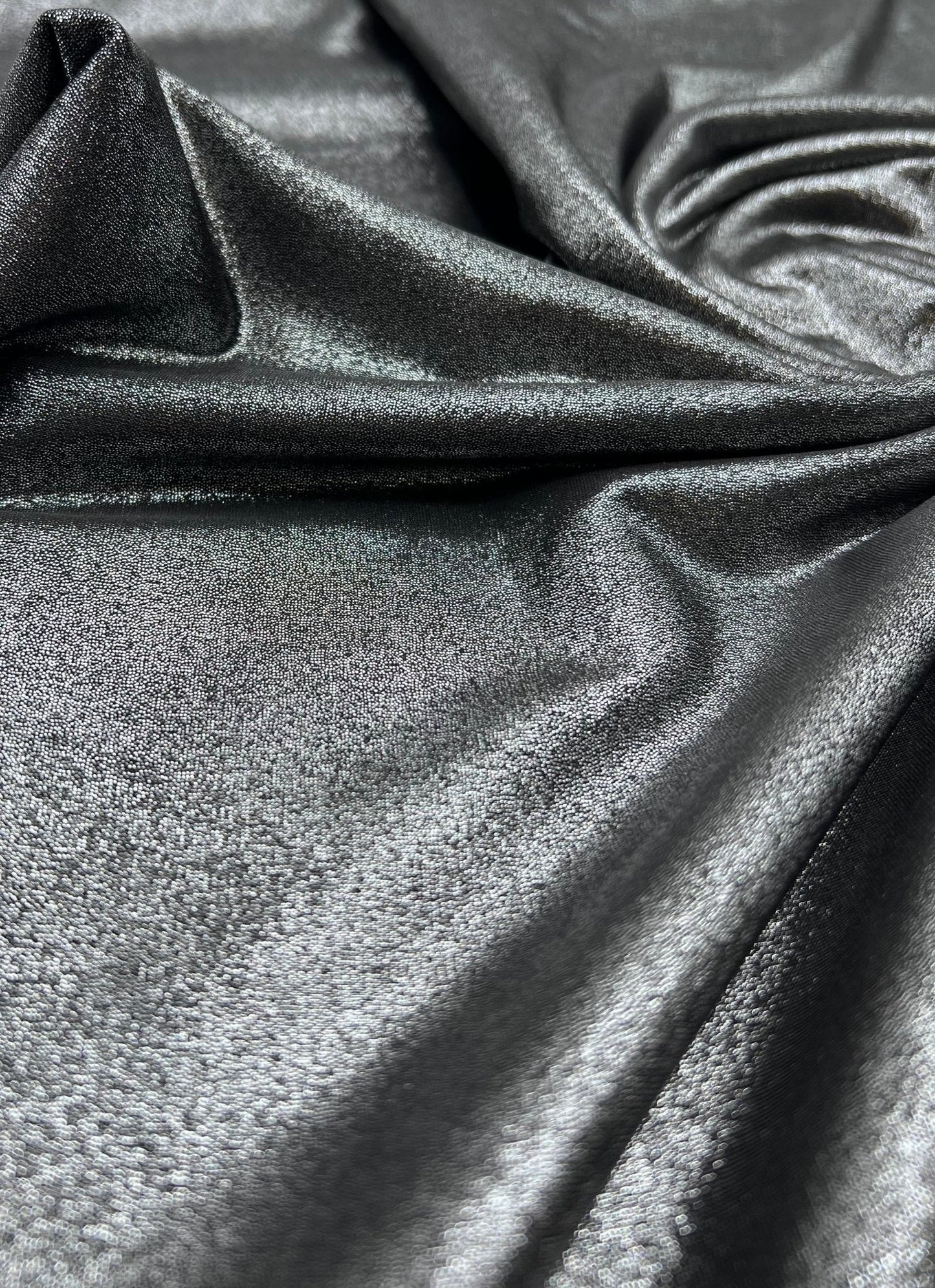 Silver Dark Grey Shiny Foil Swimwear / Sportswear 4 Way Stretch Fabric