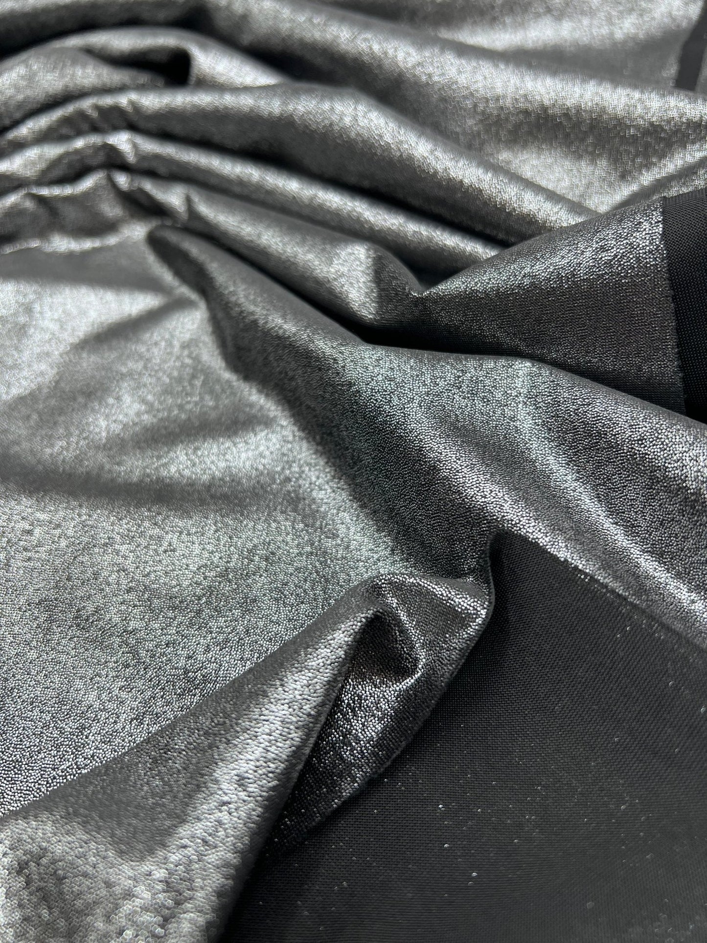 Silver Dark Grey Shiny Foil Swimwear / Sportswear 4 Way Stretch Fabric