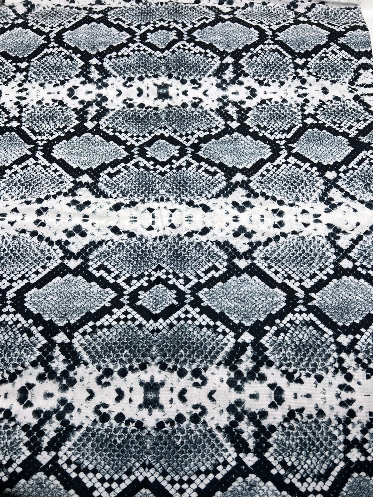 Silver Grey Snake Print Spun Poly Stretch Fabric