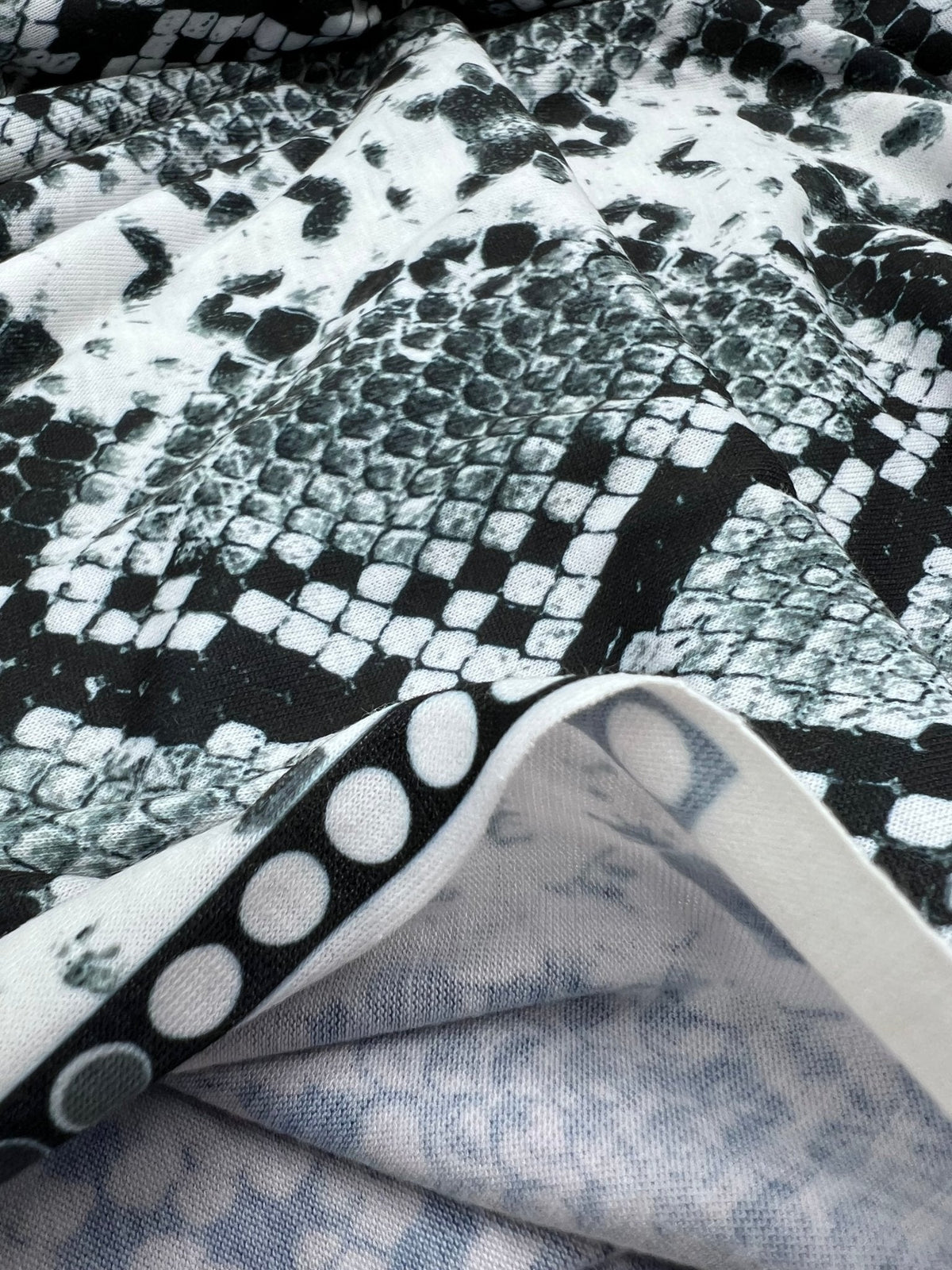 Silver Grey Snake Print Spun Poly Stretch Fabric