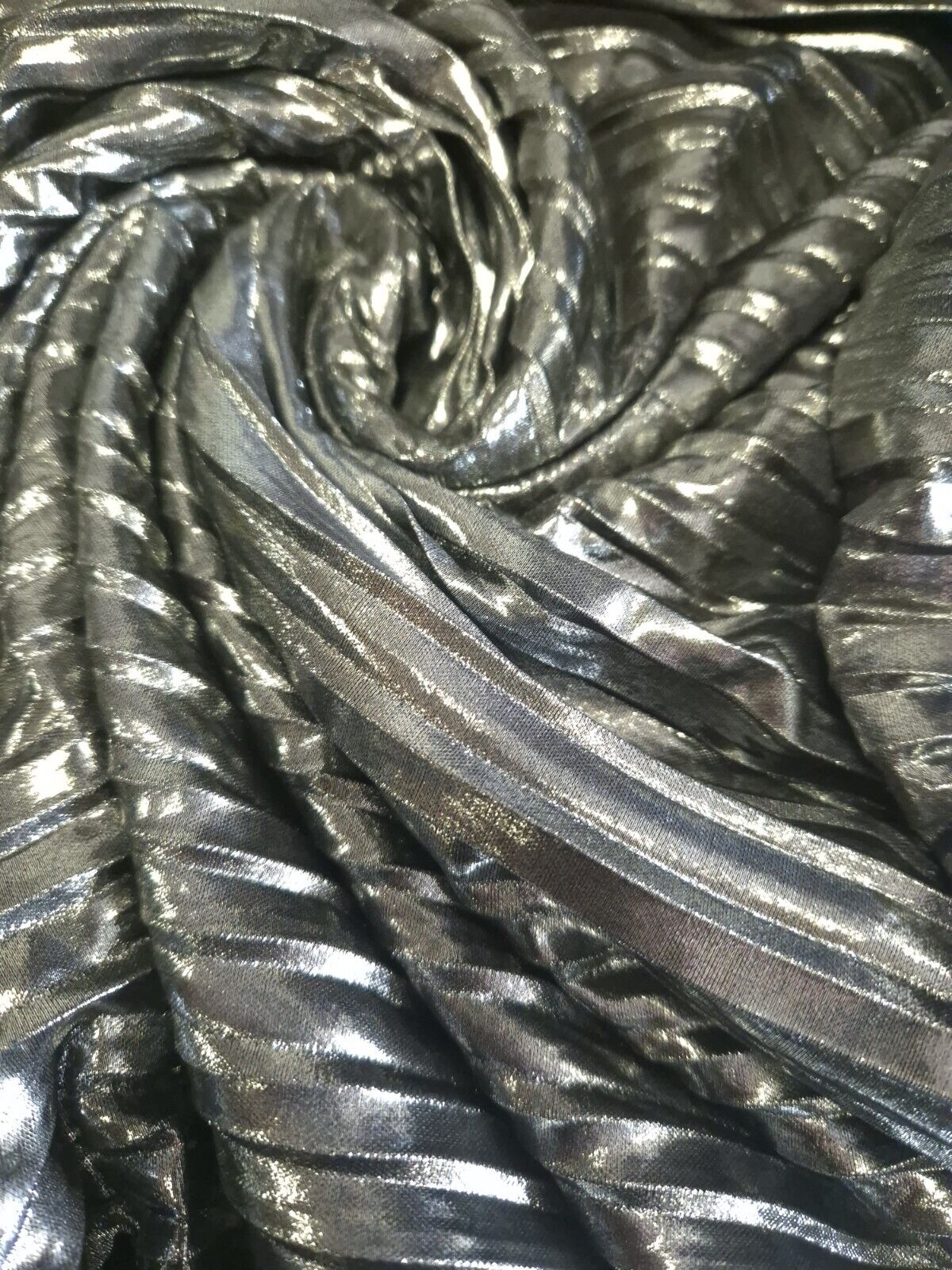 Silver Metallic Plisse Pleated Stretch Fabric