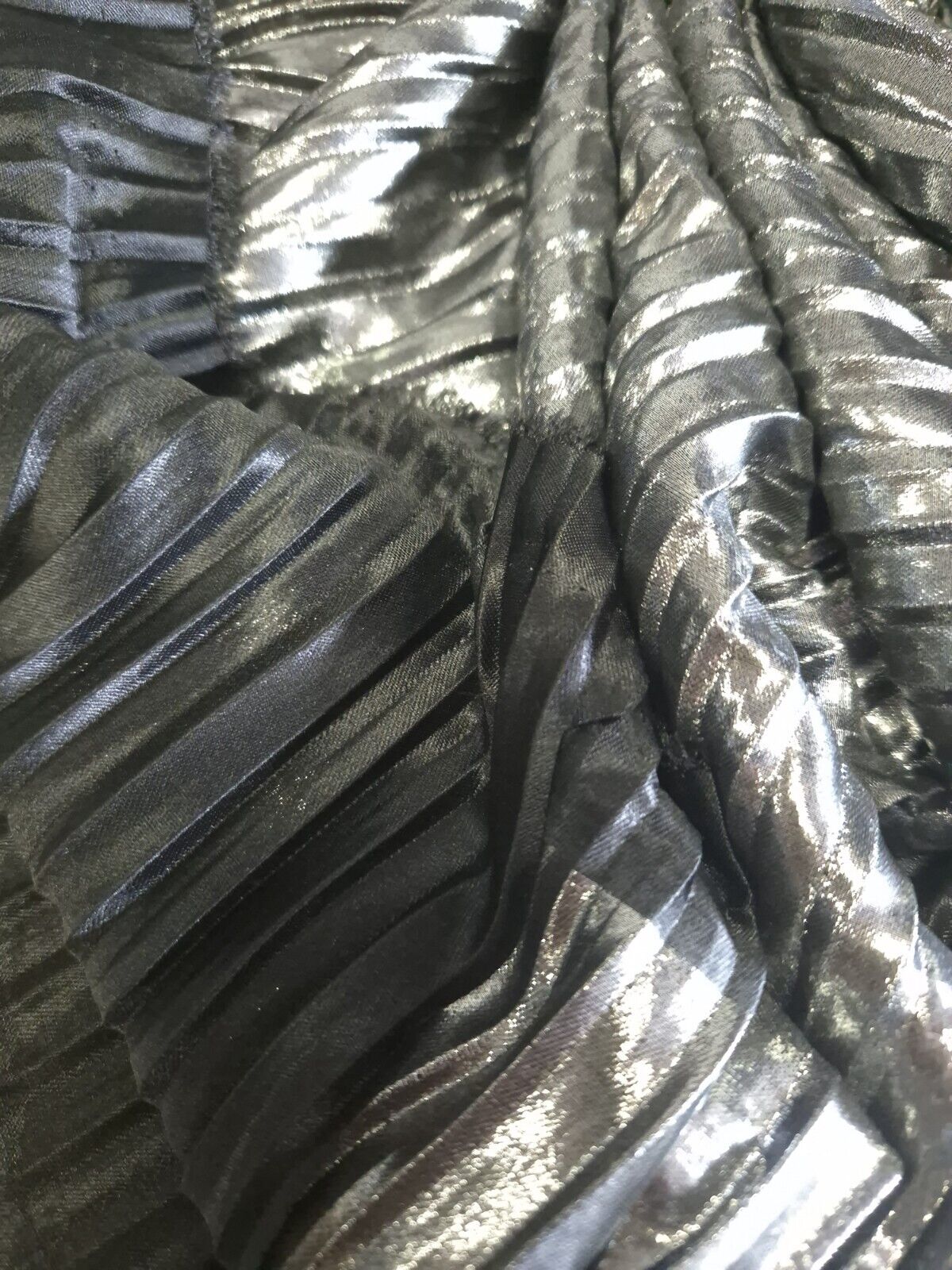 Silver Metallic Plisse Pleated Stretch Fabric