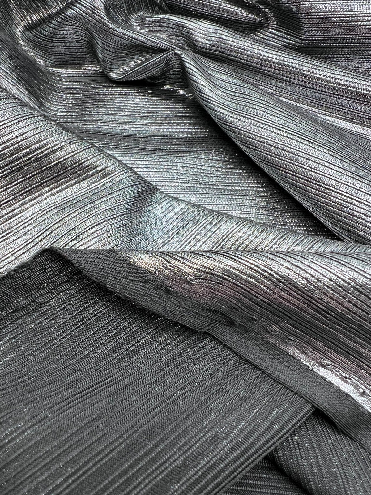 Silver Metallic Stretch Foil Rib Fabric