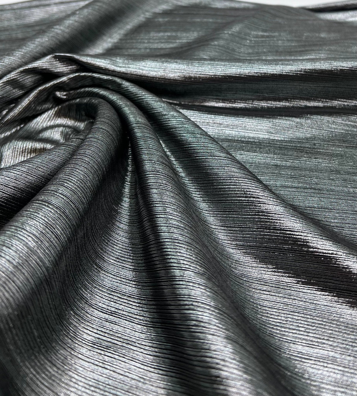 Silver Metallic Stretch Foil Rib Fabric