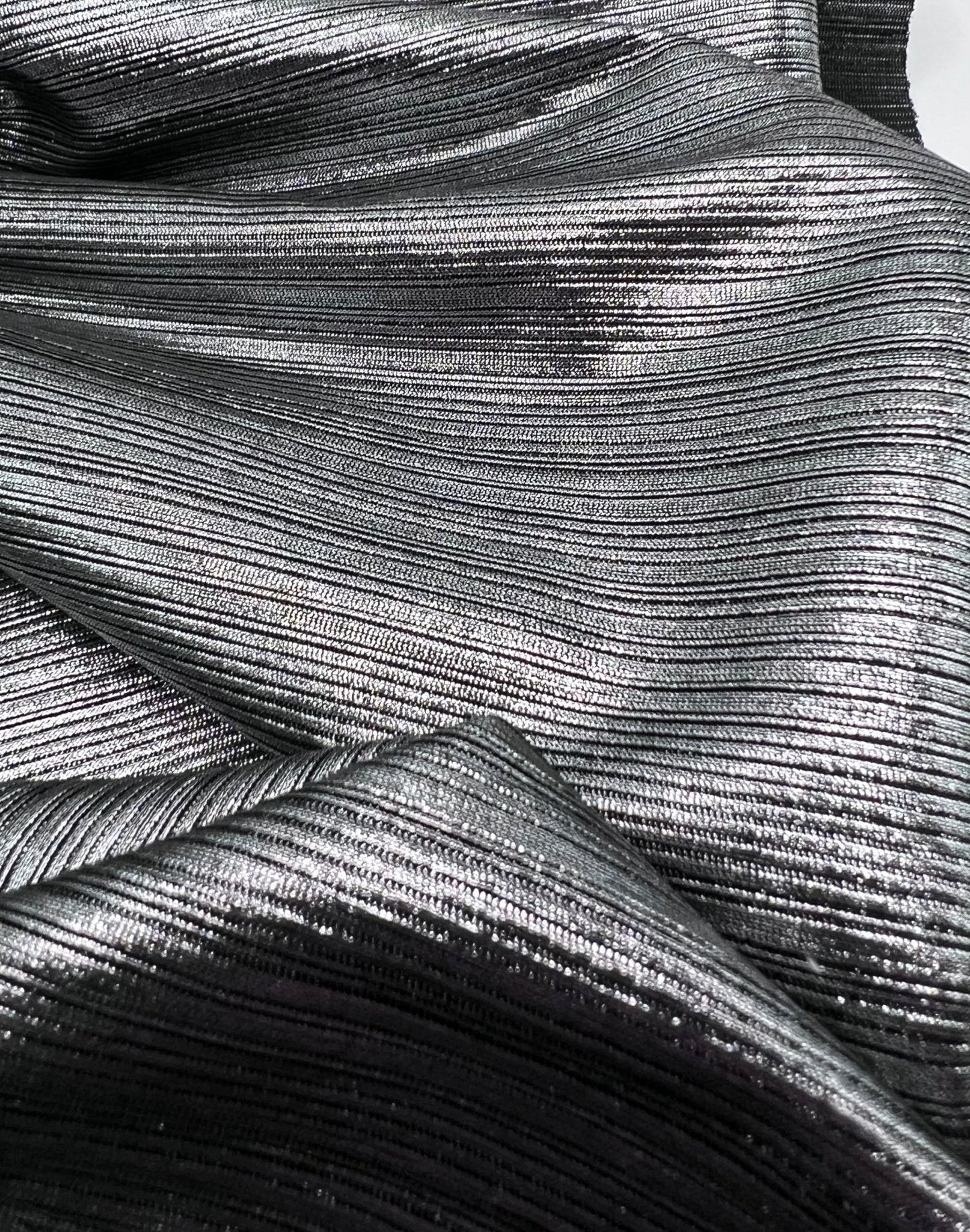 Silver Metallic Stretch Foil Rib Fabric