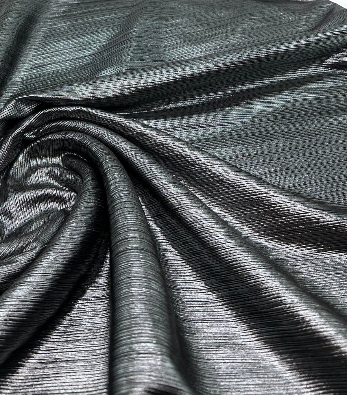 Silver Metallic Stretch Foil Rib Fabric