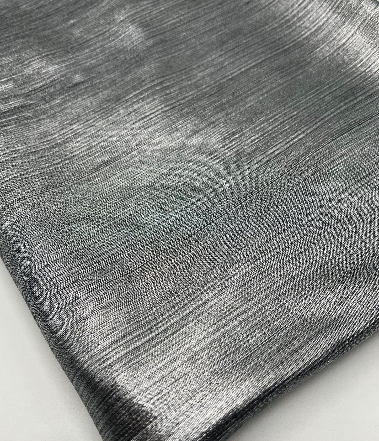 Silver On Black Metallic Foil Rib Fabric