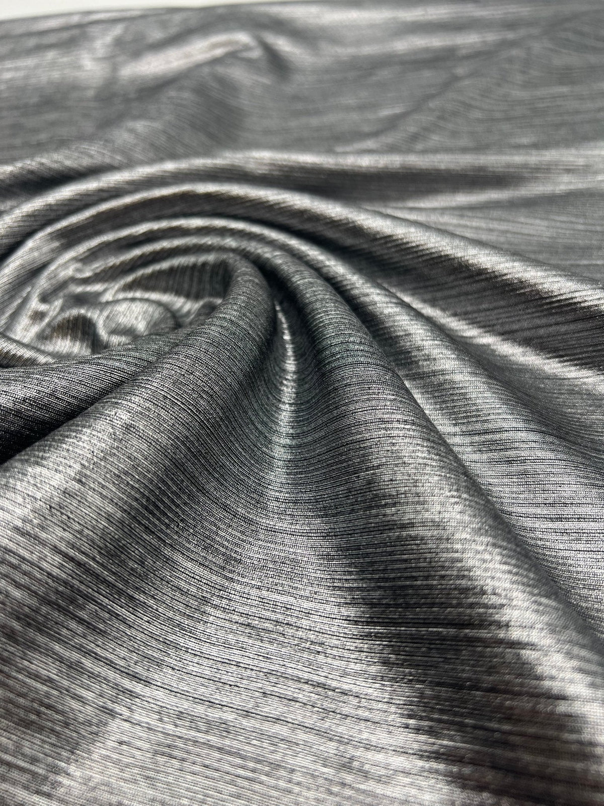 Silver On Black Metallic Foil Rib Fabric
