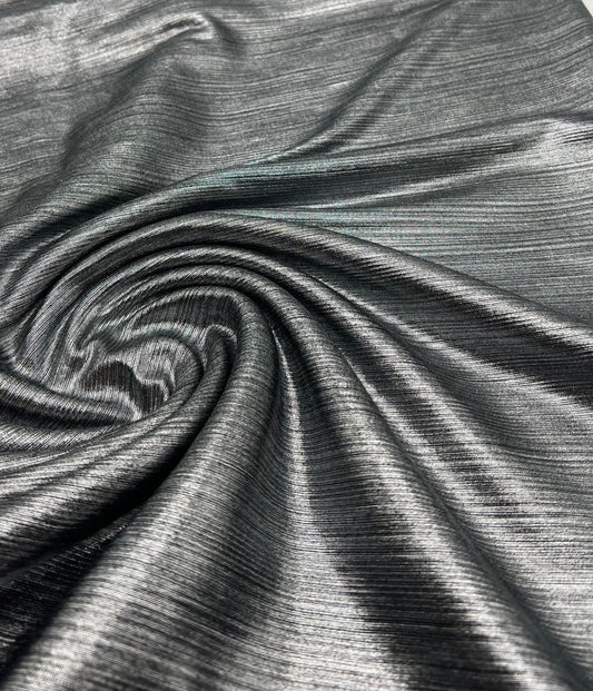 Silver On Black Metallic Foil Rib Fabric