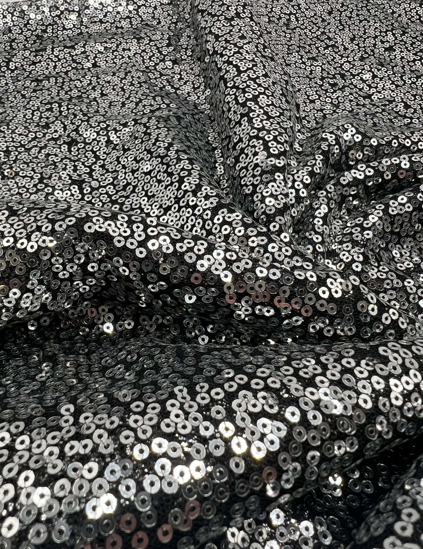 Silver On Black Sequin Detail Non Stretch Fabric