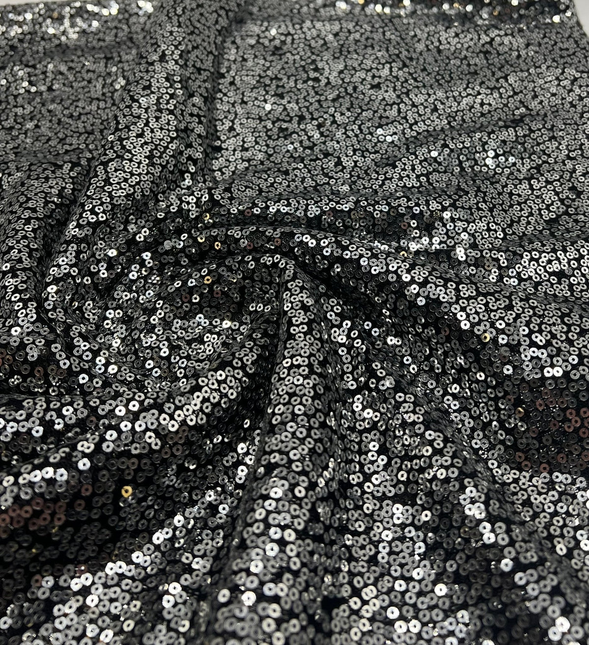 Silver On Black Sequin Detail Non Stretch Fabric