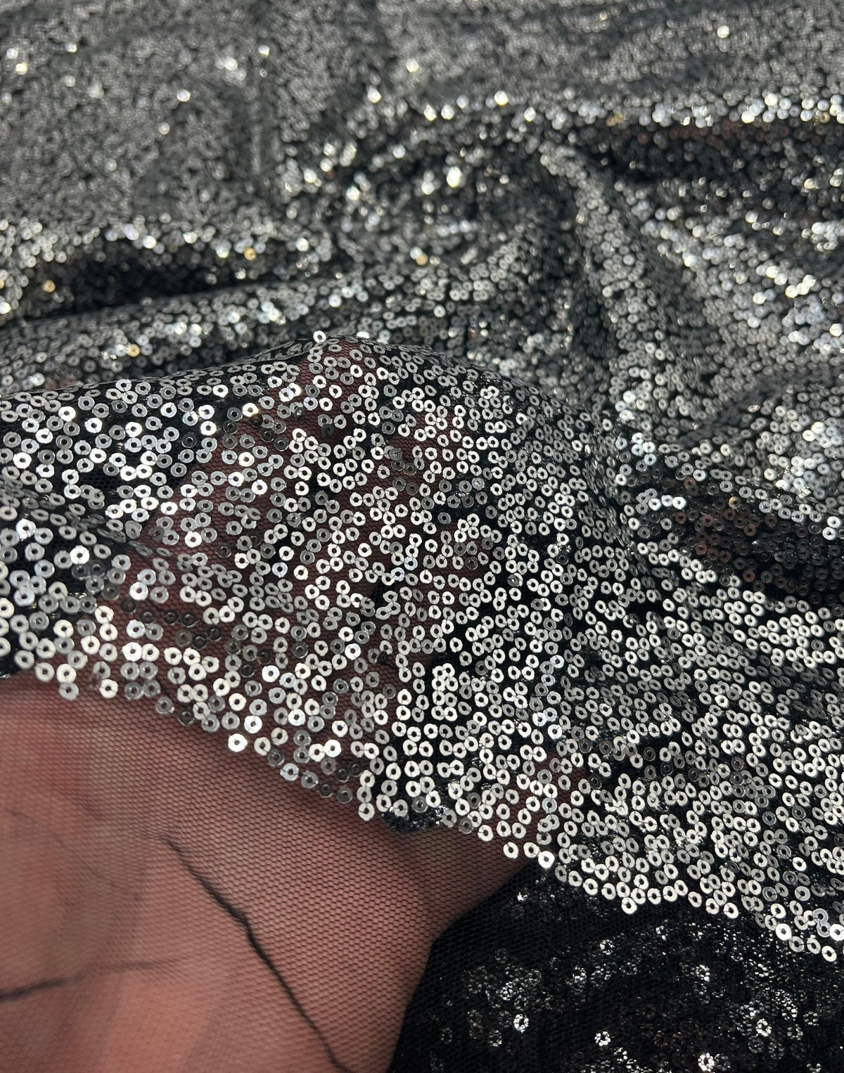 Silver On Black Sequin Detail Non Stretch Fabric