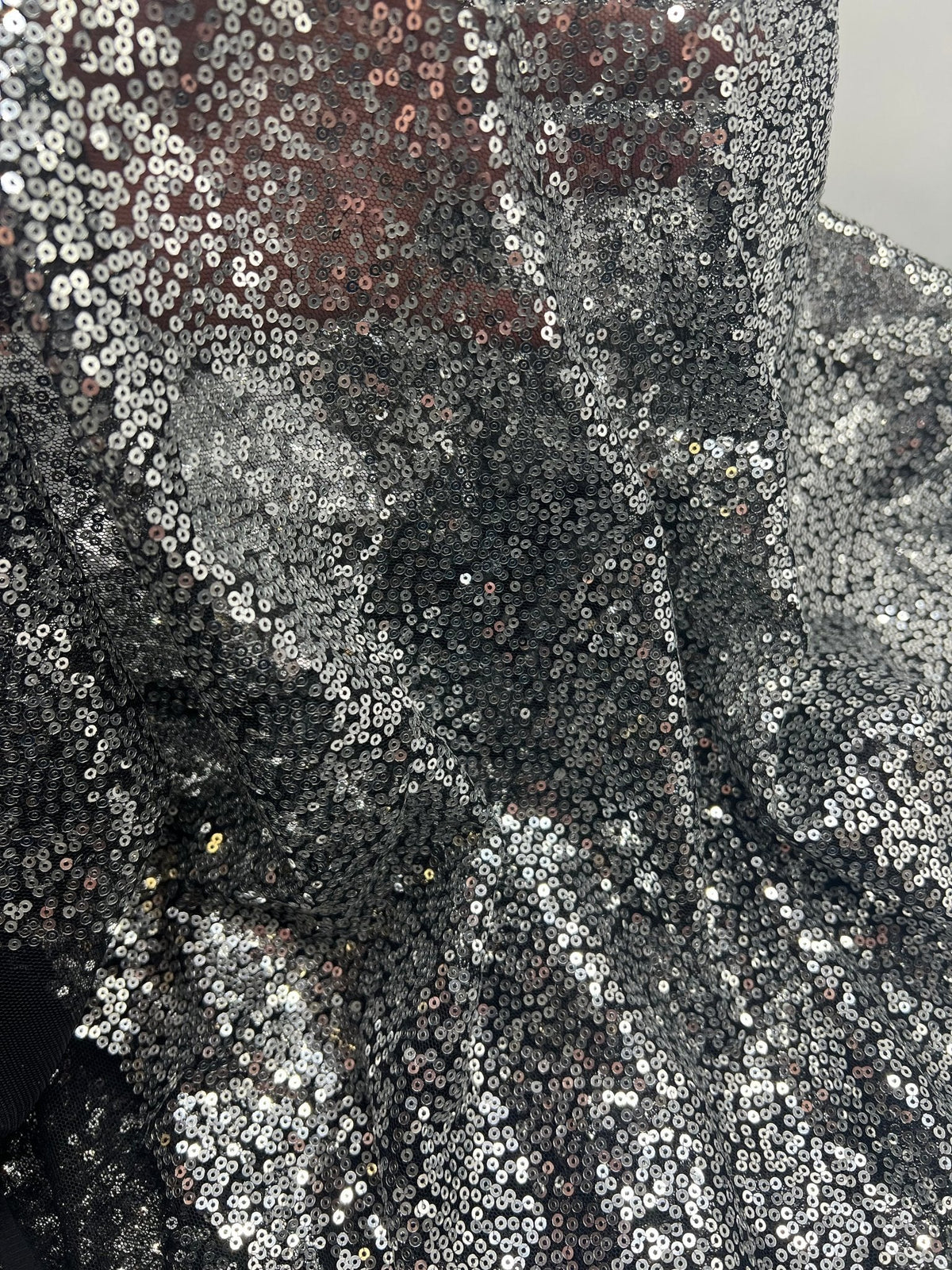 Silver On Black Sequin Detail Non Stretch Fabric