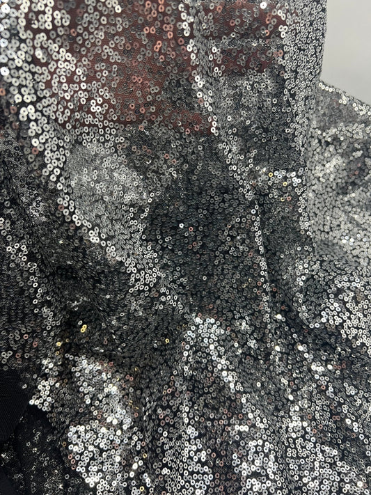 Silver On Black Sequin Detail Non Stretch Fabric