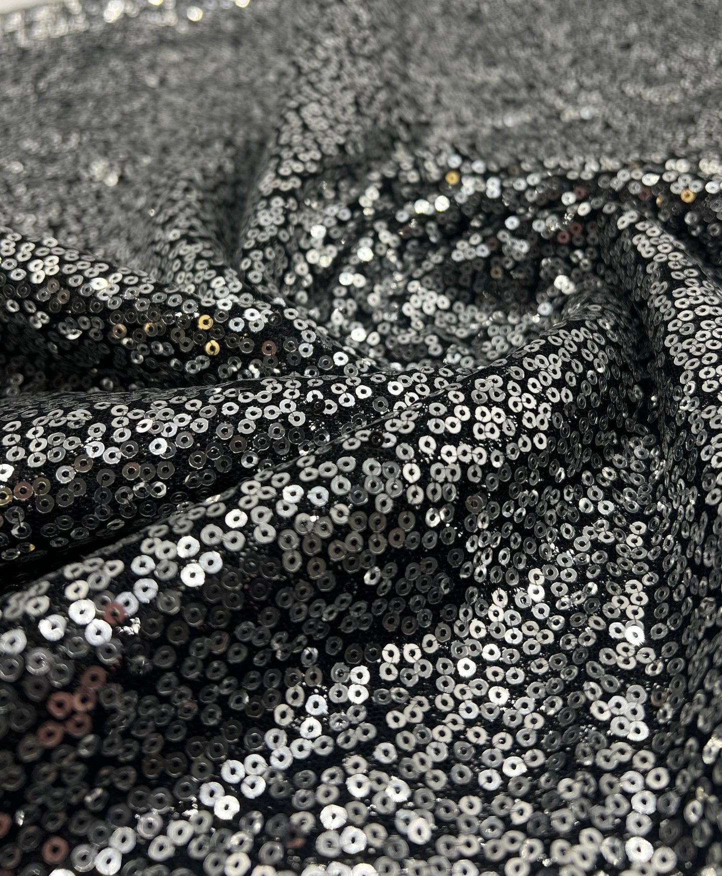 Silver On Black Sequin Detail Non Stretch Fabric