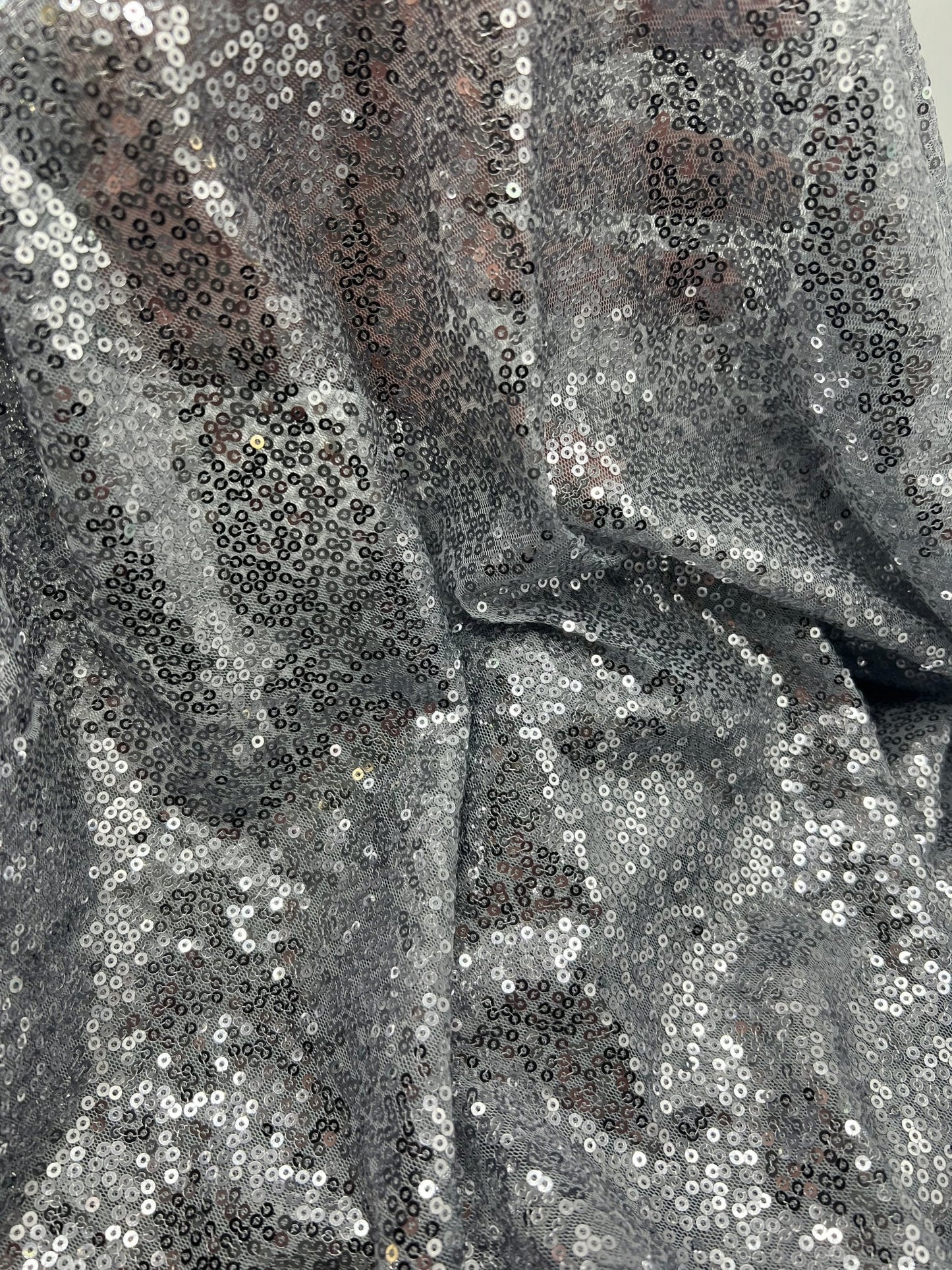 Silver On Grey Sequin Detail Non Stretch Fabric