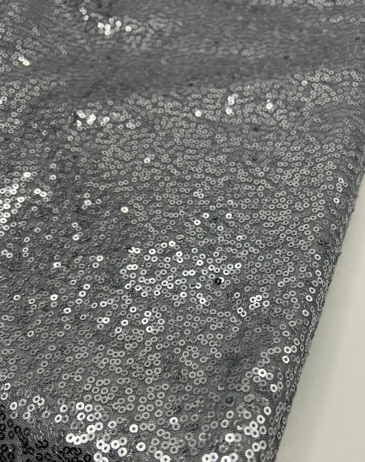 Silver On Grey Sequin Detail Non Stretch Fabric