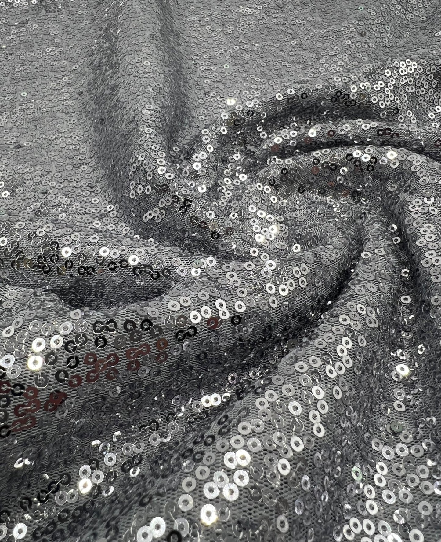 Silver On Grey Sequin Detail Non Stretch Fabric