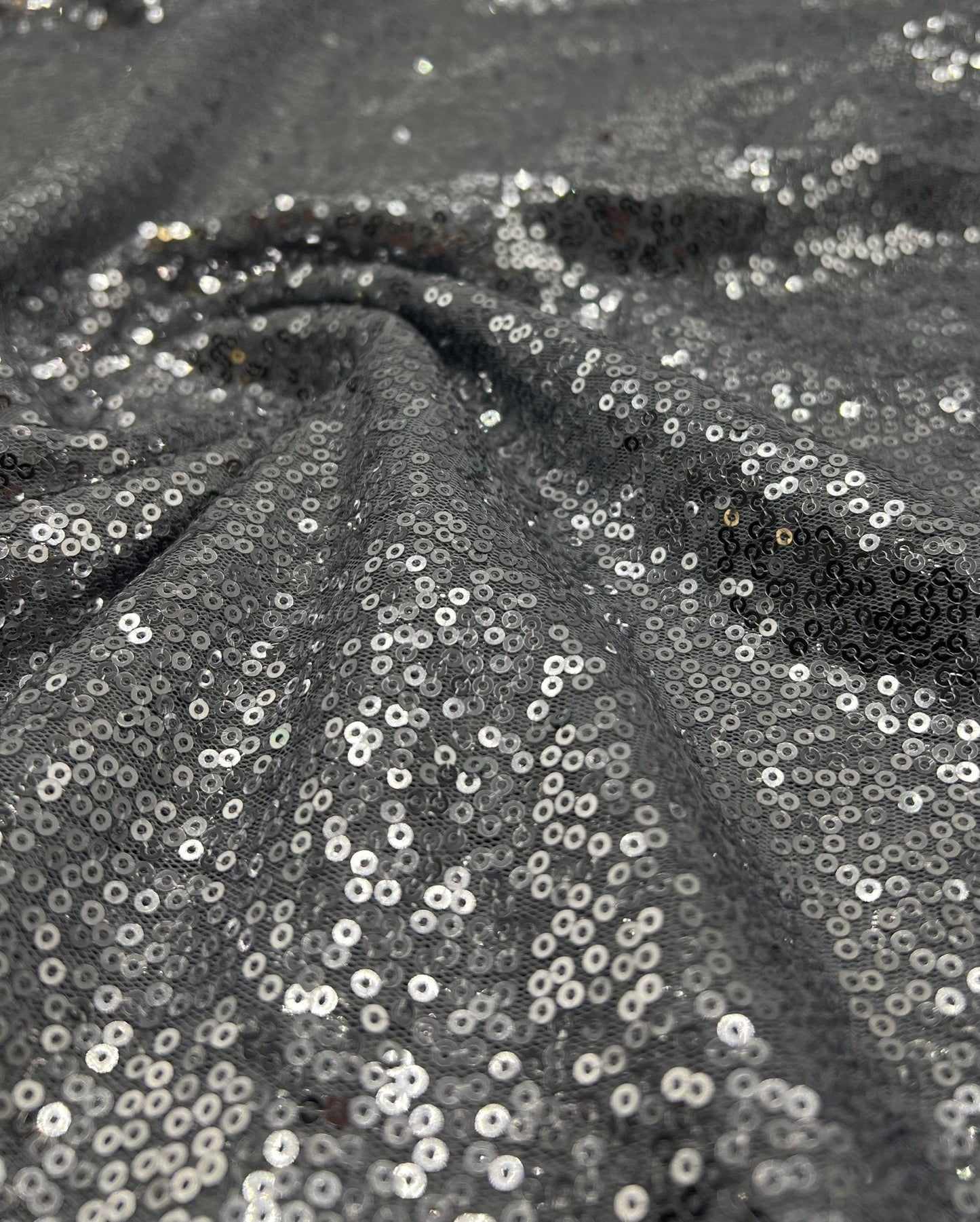 Silver On Grey Sequin Detail Non Stretch Fabric