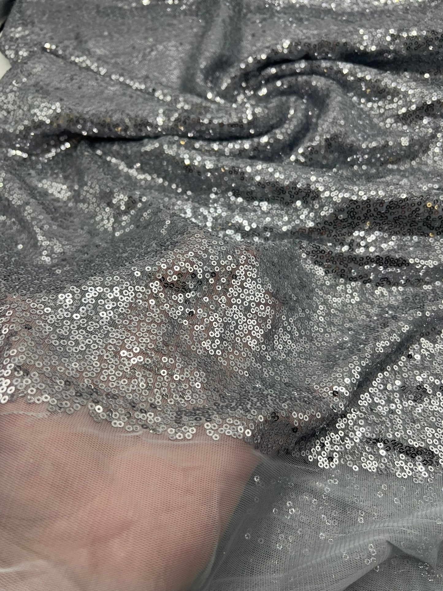 Silver On Grey Sequin Detail Non Stretch Fabric